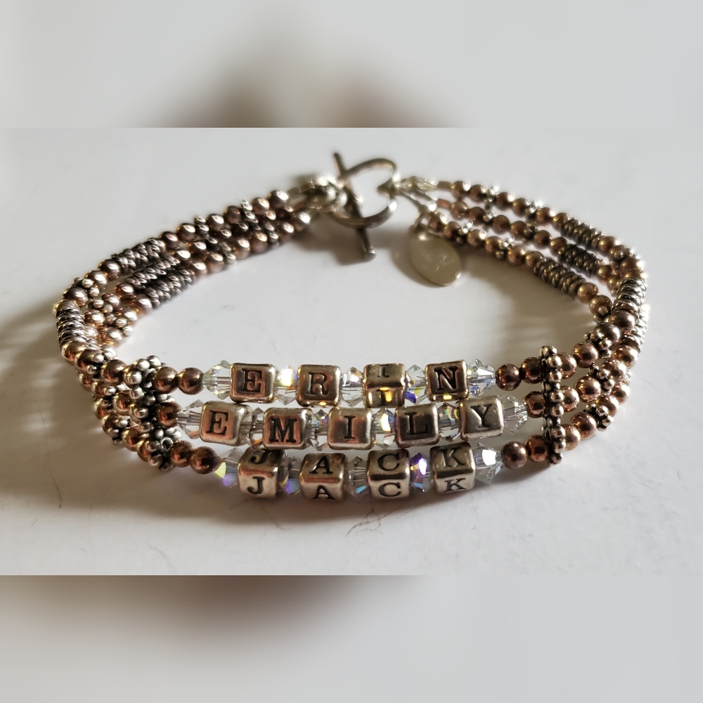 Vtg. All Sterling Silver Beads Jack,Emily & Erin Bracelet